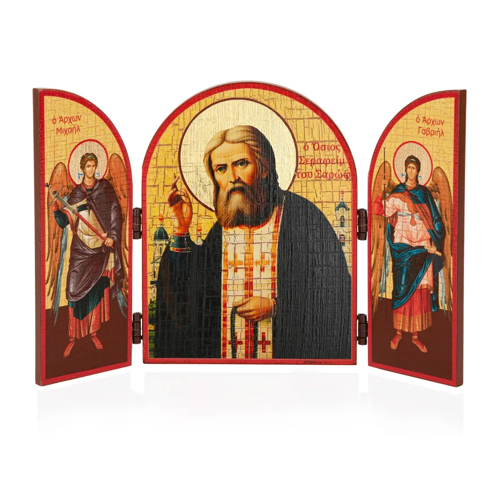 NKlaus Religious Icons Seraphim von Sarow Triptychon Ikone 25x16cm Holz