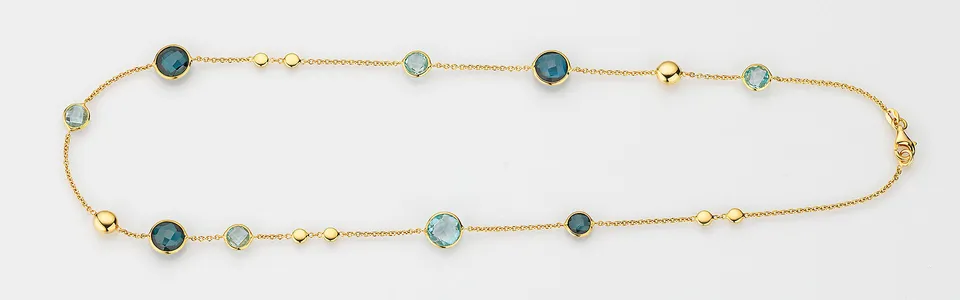 Eugen Rühle Colliers Collier Blautopas Goldlinsen Gelbgold 585