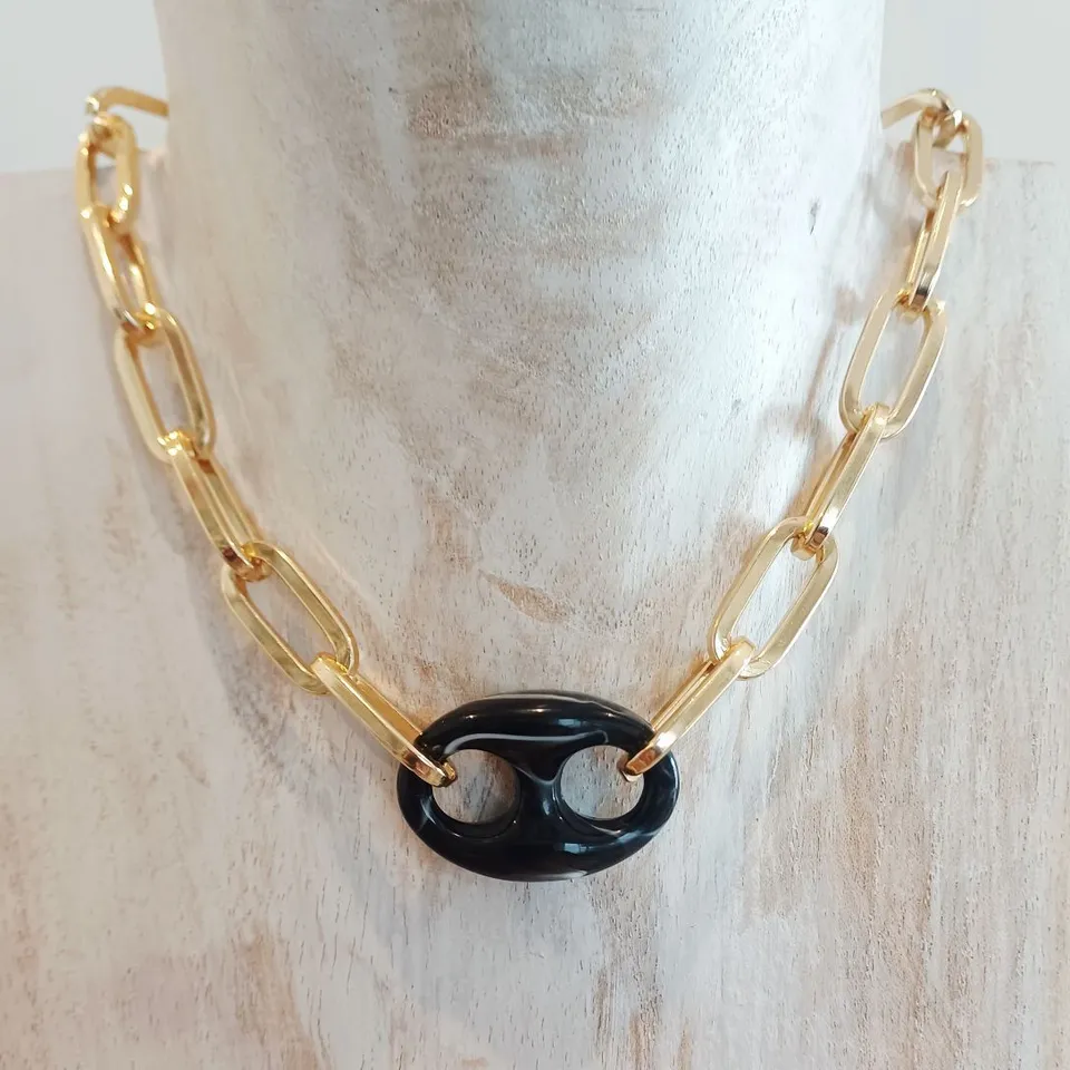 Alevá Bijoux Veronica Halskette Gold Schwarzer Knoten