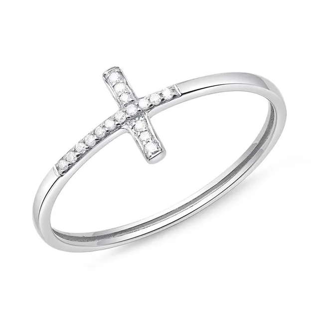 JEWLIX Kreuz Ring 585er Weißgold mit 17 Diamanten