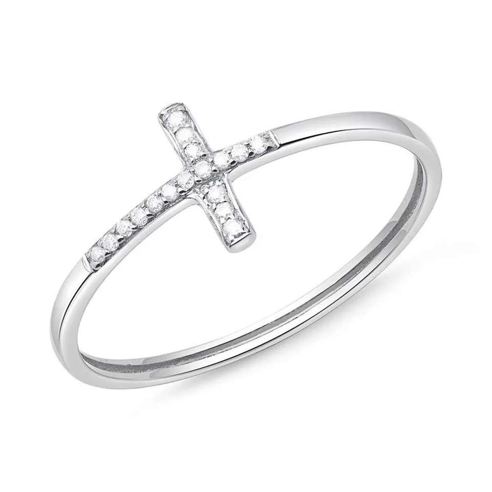 JEWLIX Kreuz Ring 585er Weißgold mit 17 Diamanten