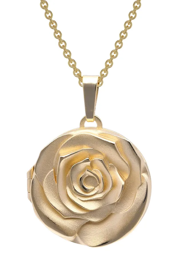 trendor 15068 Rosen-Medaillon Halskette Gold auf Silber 45 cm