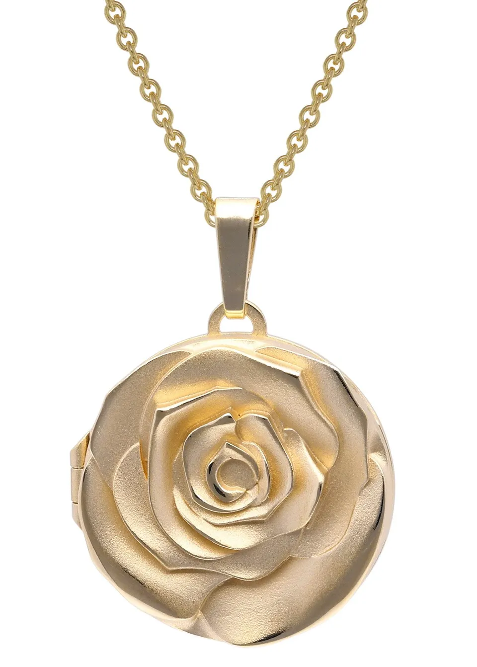 trendor 15068 Rosen-Medaillon Halskette Gold auf Silber 45 cm