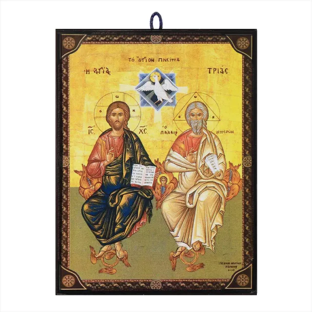 NKlaus Religious Icons Heilige Dreifaltigkeit Ikone 9,7x13,5cm Holz