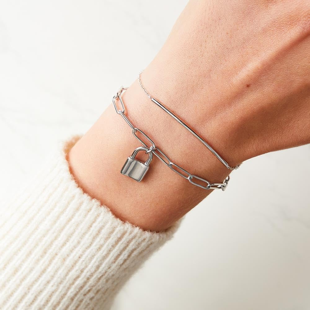 JEWLIX Armband Edelstahl Liebeschloss Glieder silberfarben