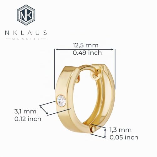 NKlaus Klappcreolen 333 Gelbgold Zirkonia Ohrringe Paar 12,5 mm