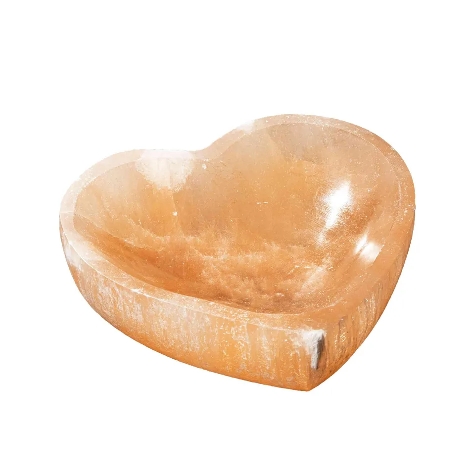 NKlaus Healing Crystals Herz Selenit Schale 10,5cm Pfirsich