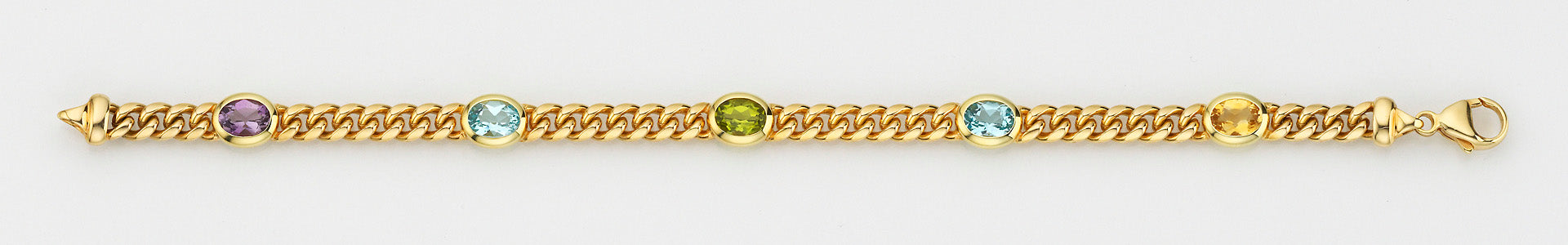Eugen Rühle Armband Panzerkette 5 Farbsteine Gold 585 Gelbgold