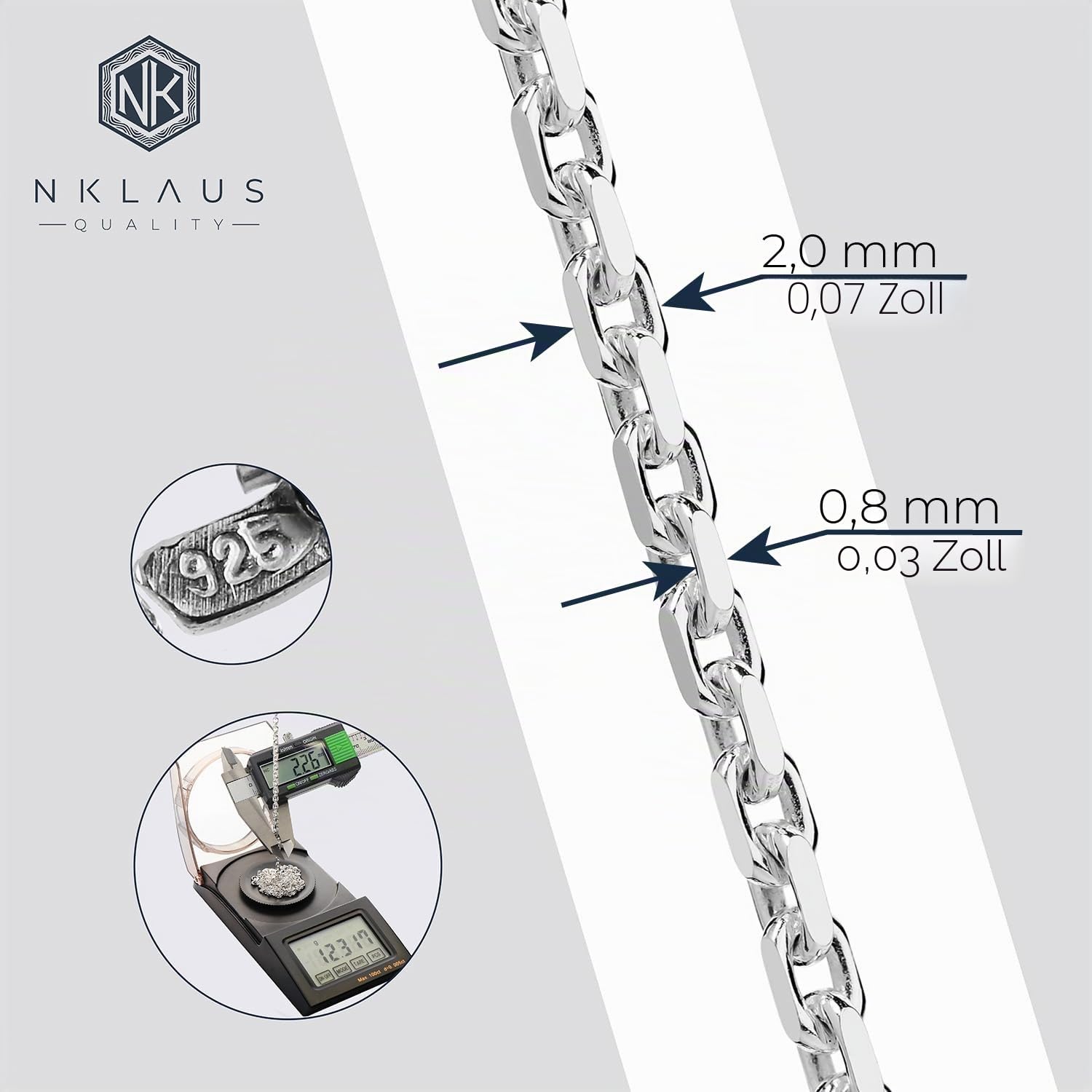 NKlaus Jewellery Ankerkette 925 Silber Collier 42cm 2mm