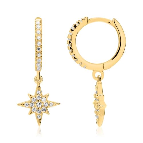 JEWLIX Ohrstecker Klappcreolen 925 Silber Gold Stern Zirkonia