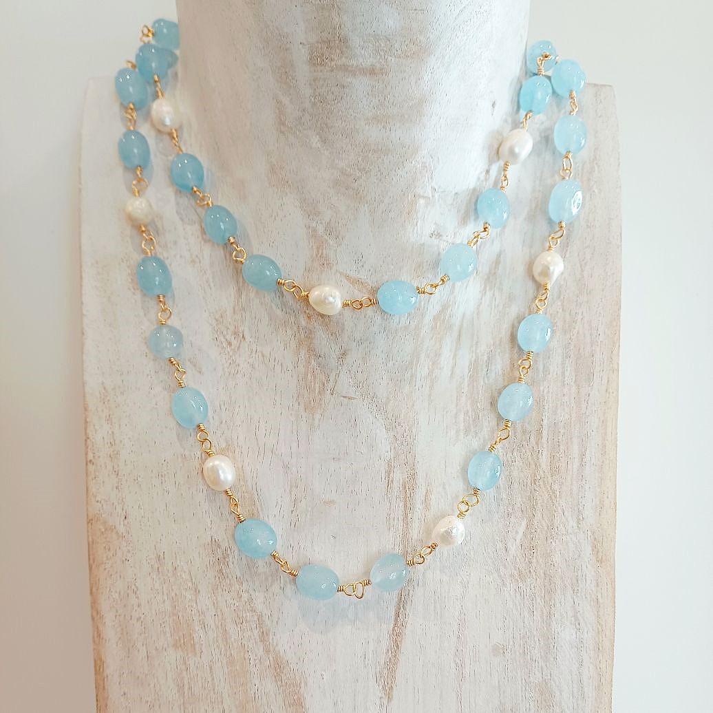 Alevá Bijoux Calliope Halskette Gold Quarz Perle 80 cm