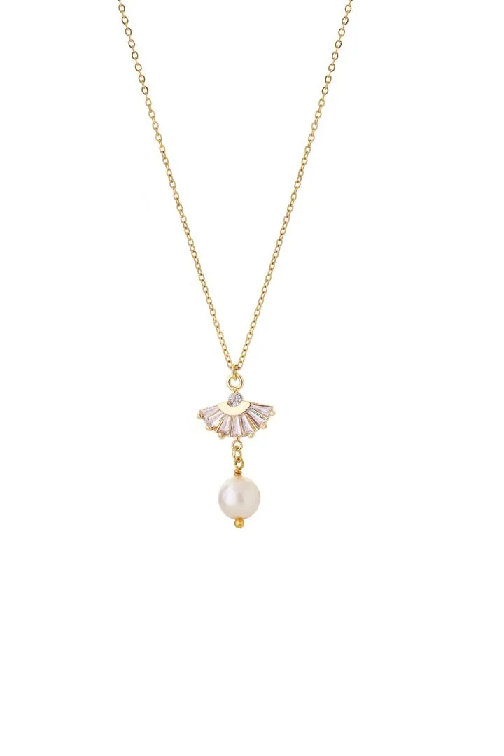 JOY Crystal Fan Pearl Halskette Gold Perle Kristall
