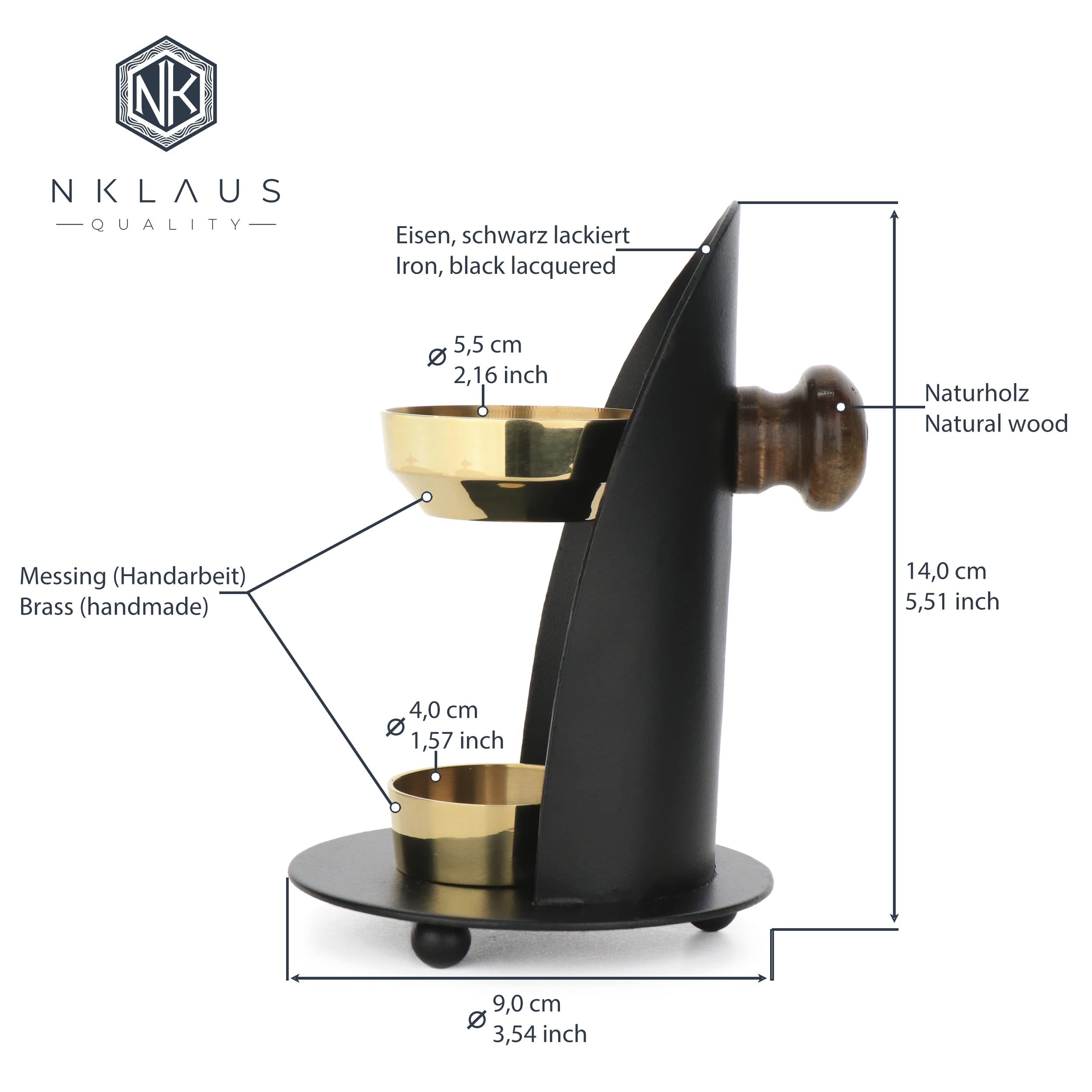 NKlaus Home Scents Weihrauchbrenner Gold Räuchergefäß 14cm verstellbar