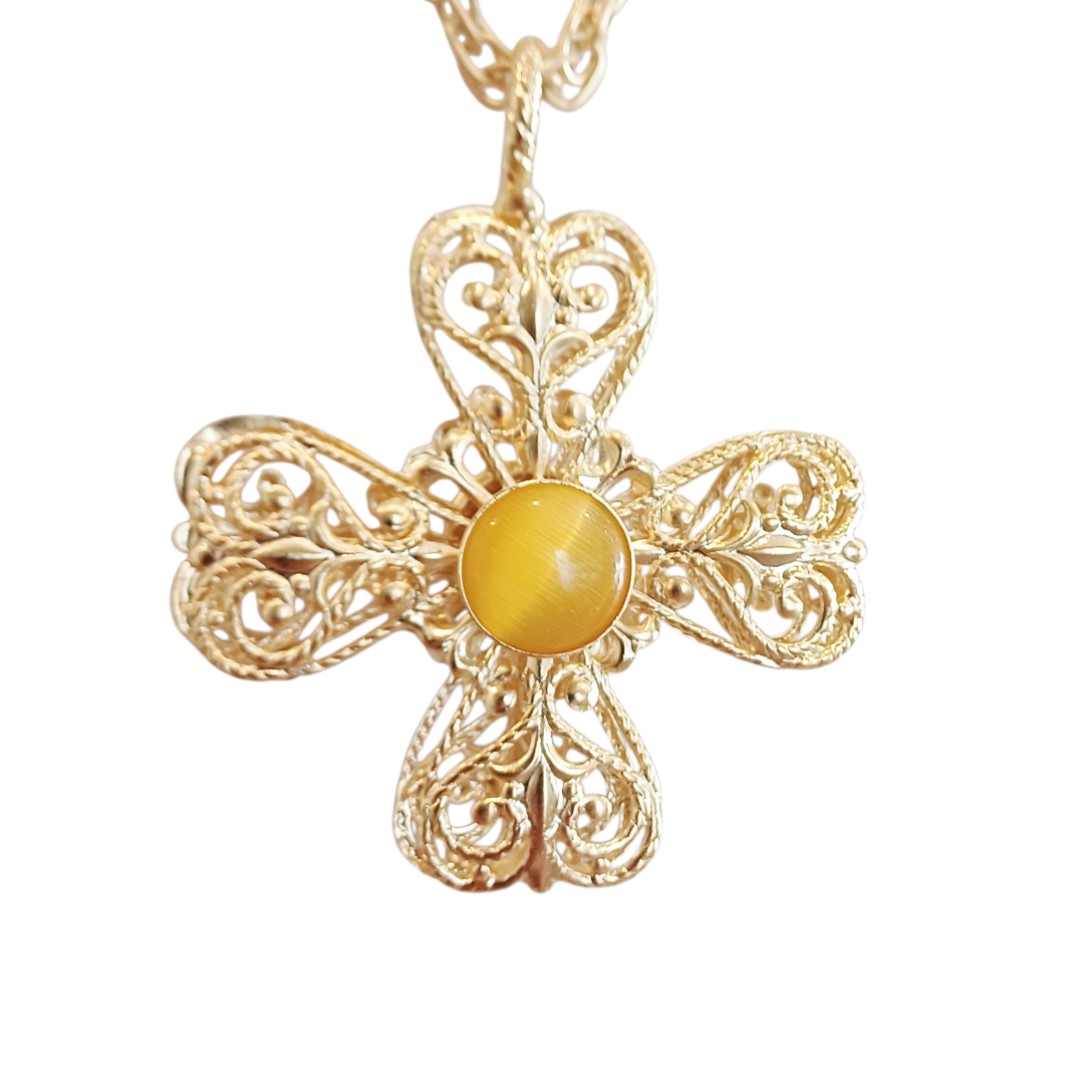 Alevá Bijoux Croci Delfi Kreuz Anhänger Gold Gelb Aquamarin 5 cm