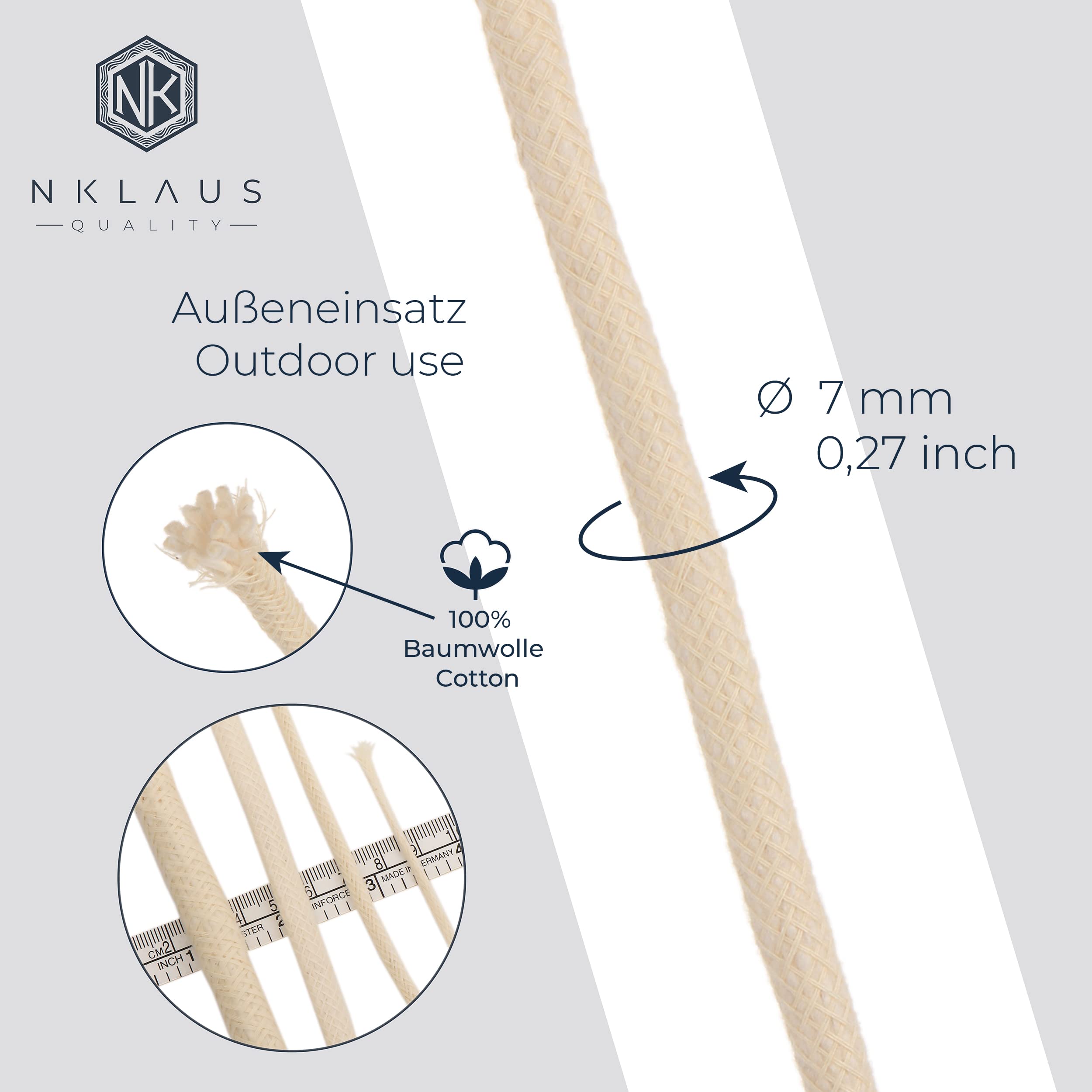 NKlaus WICKS Baumwollrunddocht 7 mm 3 Meter