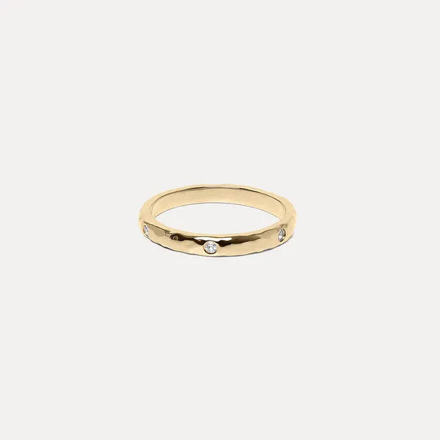 Stilnest Textured Ring Weißer Saphir 585 Gold Gr. 52