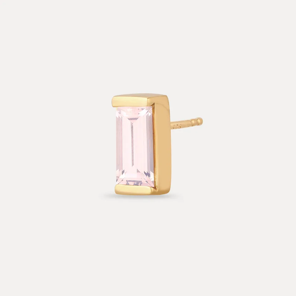 Stilnest Balance Baguette Ohrstecker Rosenquarz Gold Single