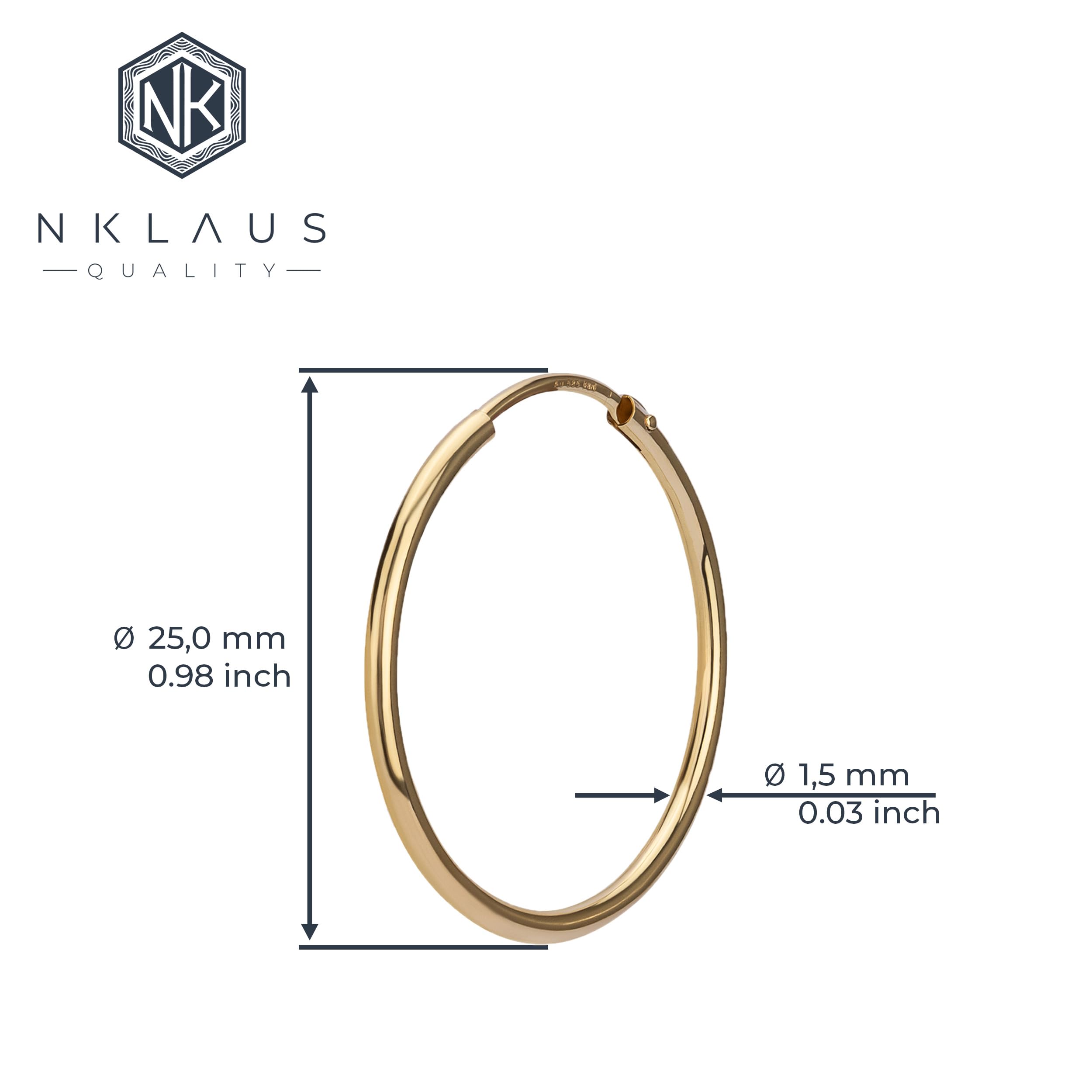 NKlaus Creolen 585 Gelbgold 25mm Ohrringe Bügelcreolen 1,5mm