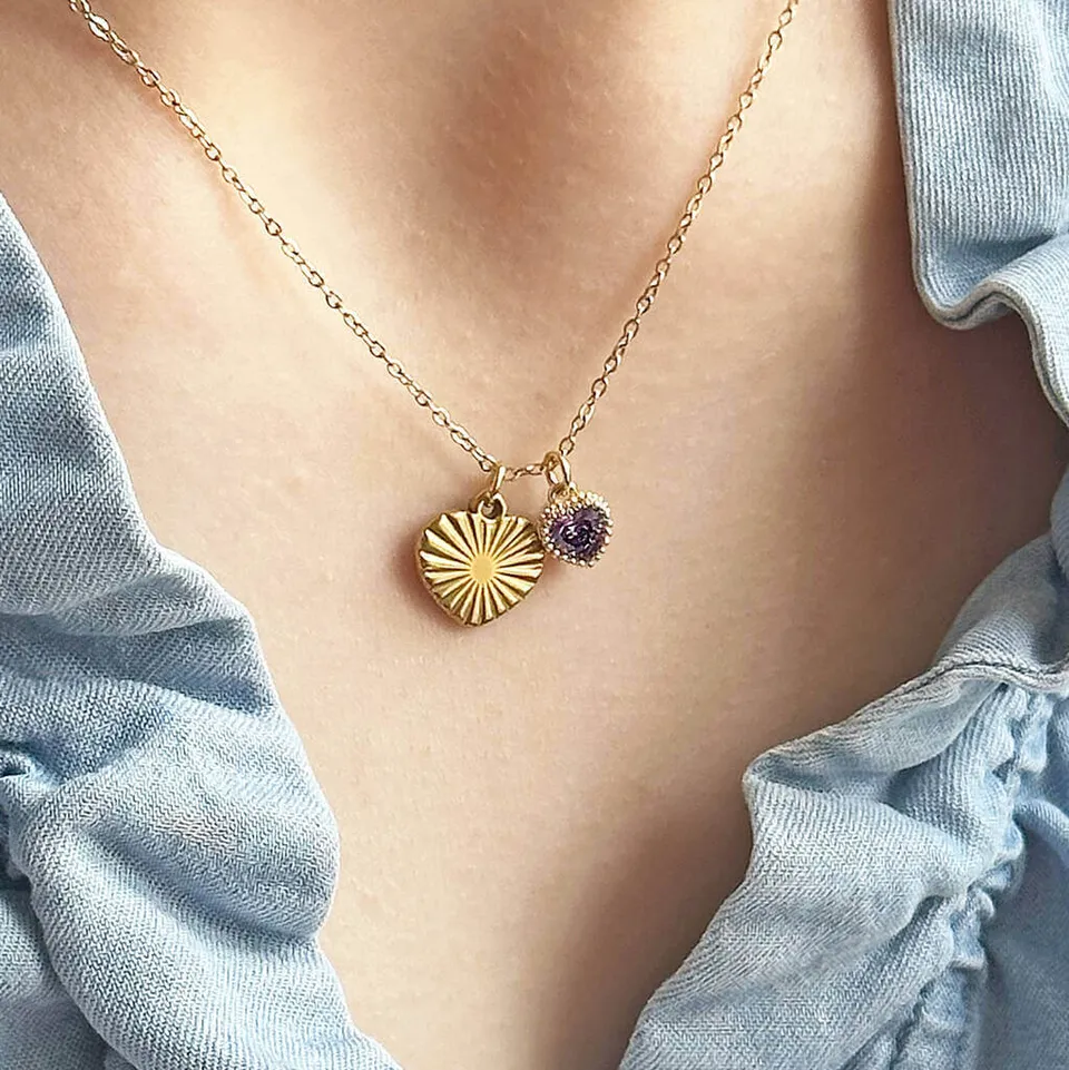 Joy by Corrine Smith Heart Charm Geburtsstein Halskette Gold