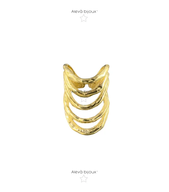 Alevá Bijoux Wave 5 Onde Ring Gold breiter Wellenring