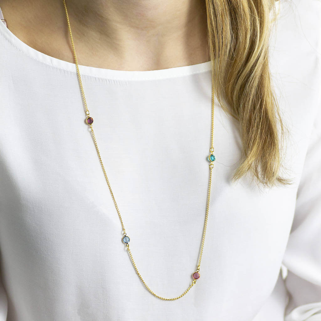 Joy Family Geburtsstein Halskette Gold lang Edelstein