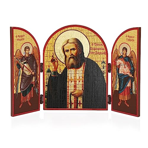 NKlaus Religious Icons Seraphim von Sarow Triptychon Ikone 25x16cm Holz