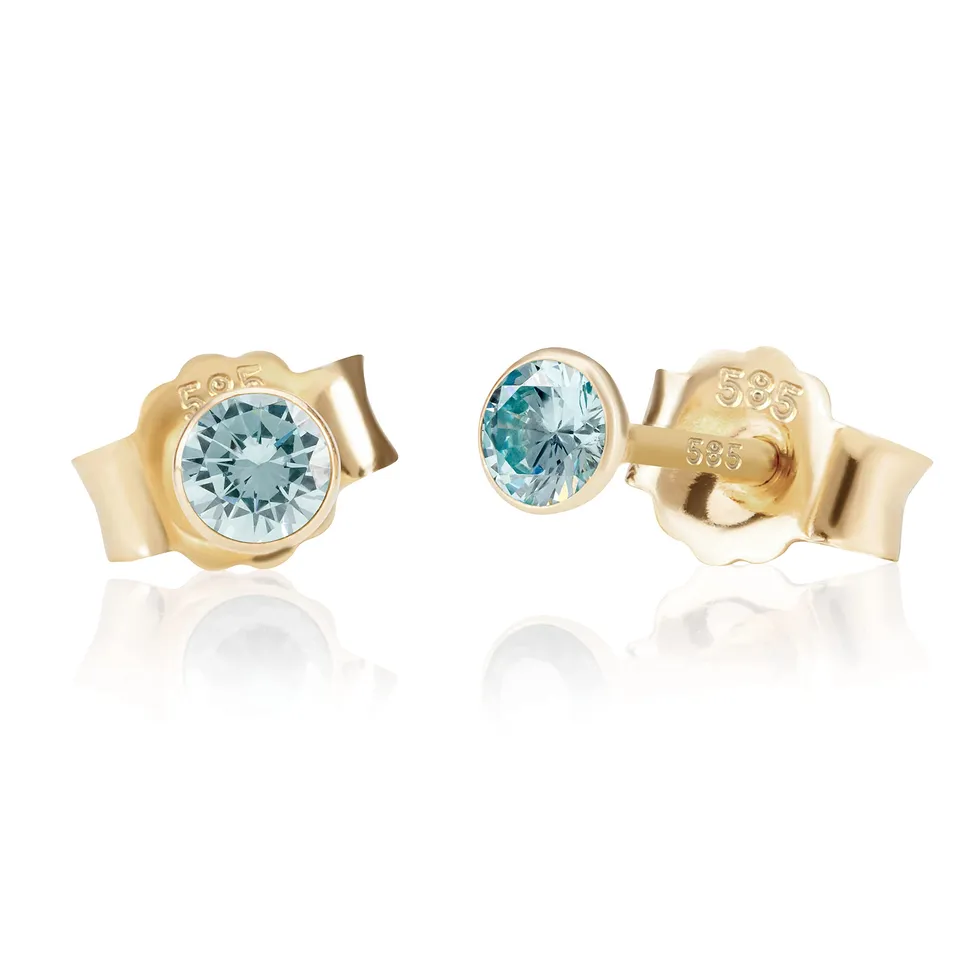 NKlaus Jewellery Ohrstecker 585 Gelbgold Zirkon Aquamarin 3 mm