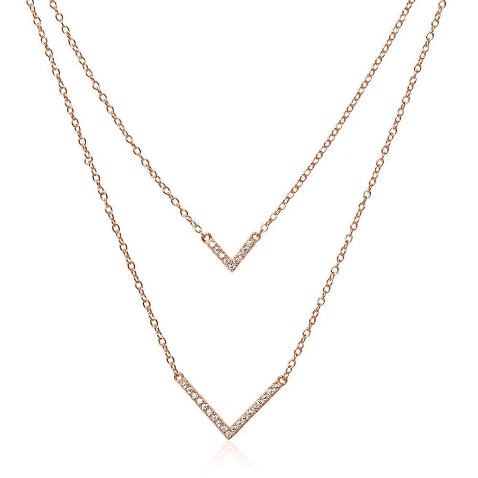 JEWLIX Layerkette V Halskette rosévergoldet Silber Zirkonia