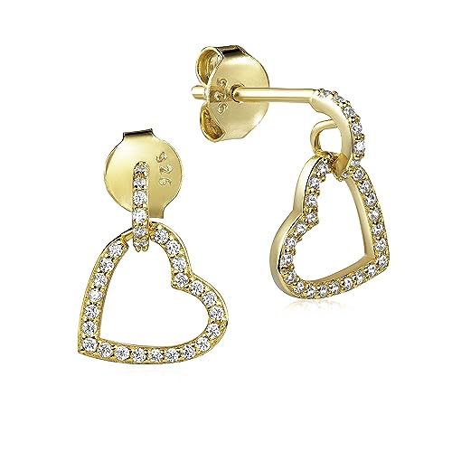NKlaus Jewellery Ohrstecker Herz 925 Silber vergoldet Zirkonia 13x10mm Gold