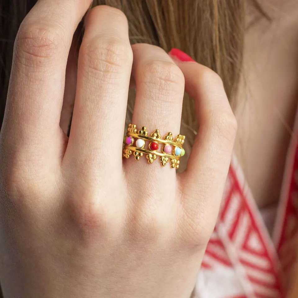 Joy by Corrine Smith Krone Ring Gold Emaille Verstellbar