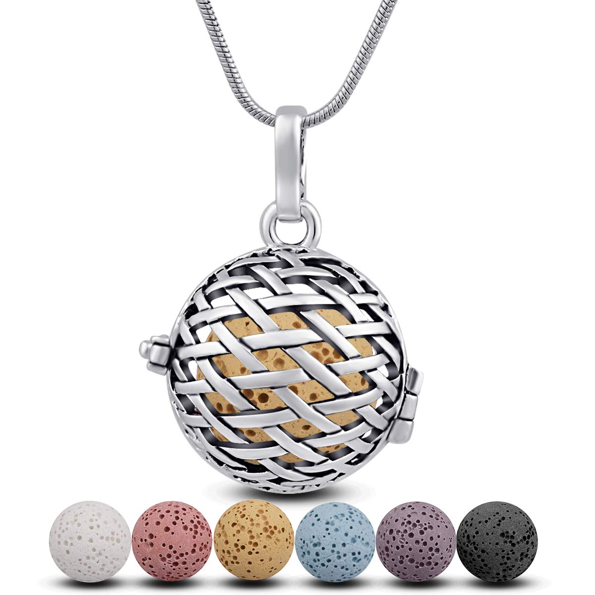Eudora Harmony Bola Lavastein Aroma Kette Perlen 61 cm