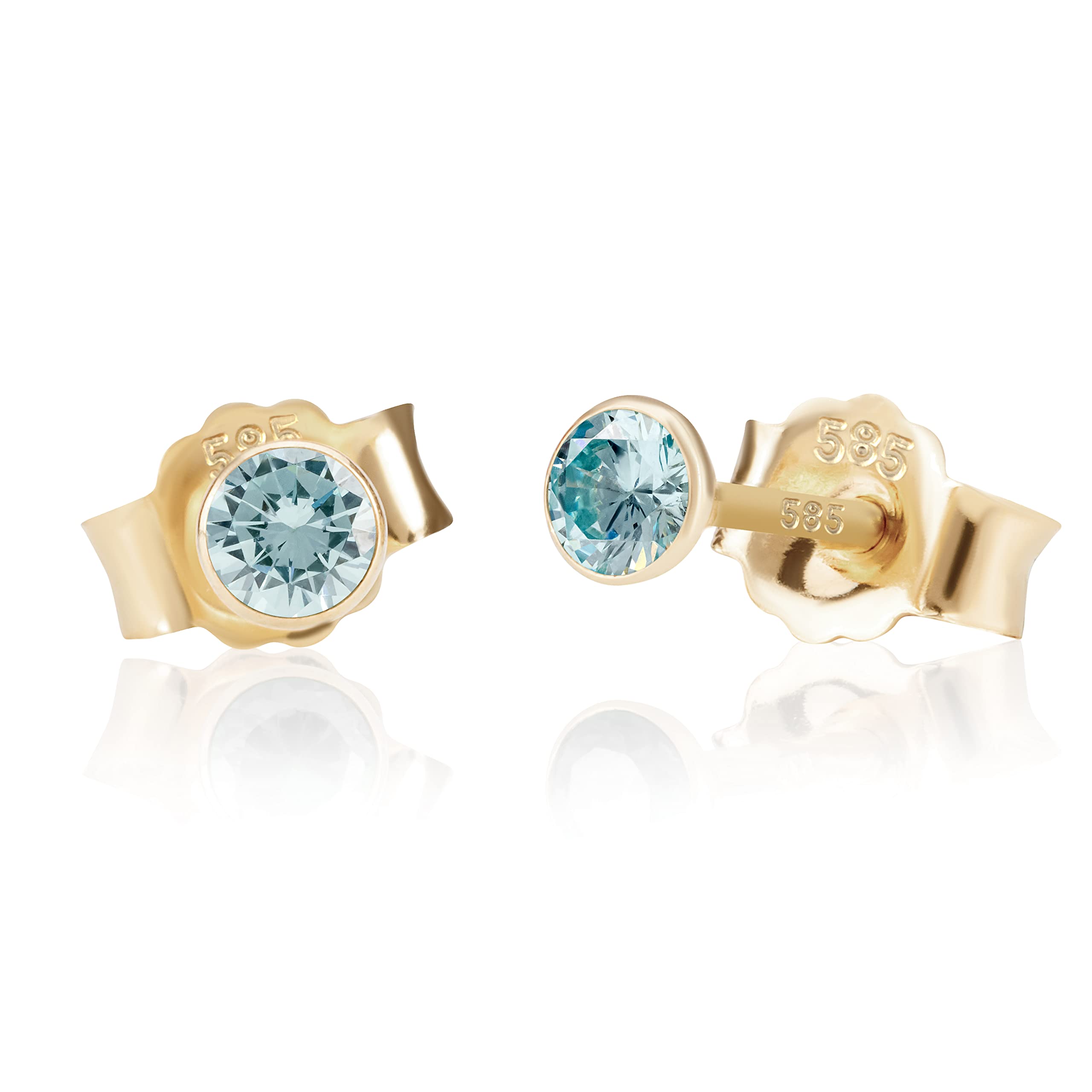 NKlaus Jewellery Ohrstecker 585 Gelbgold Zirkon Aquamarin 3 mm