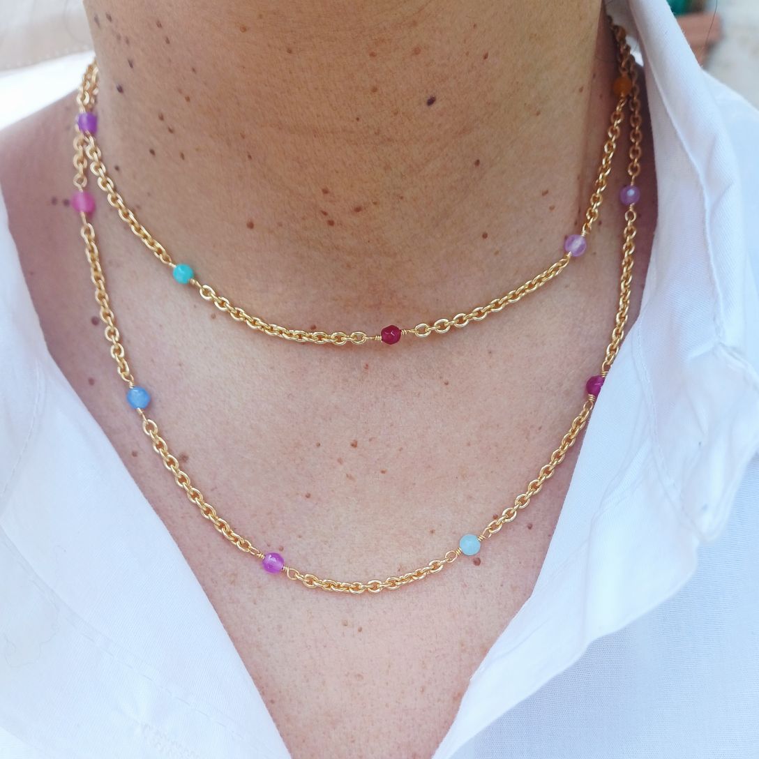 Alevá Bijoux Kelly Halskette Gold 82 cm bunte Jade