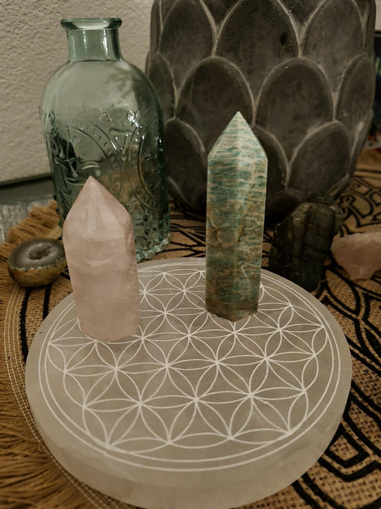 NKlaus Healing Crystals Selenit Ladeplatte 12 cm Lebensblume