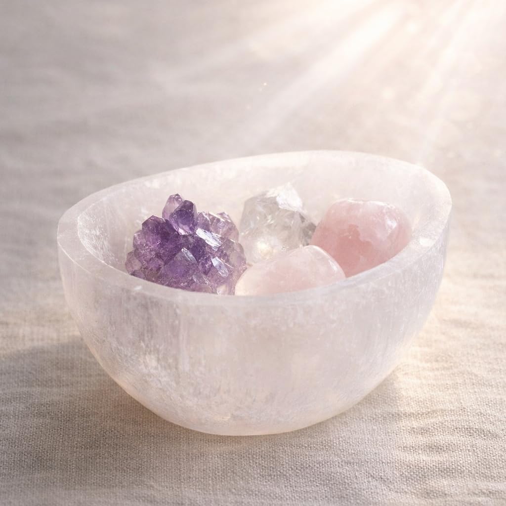 NKlaus HEALING CRYSTALS Selenit Schale 6,5cm Halbkugel