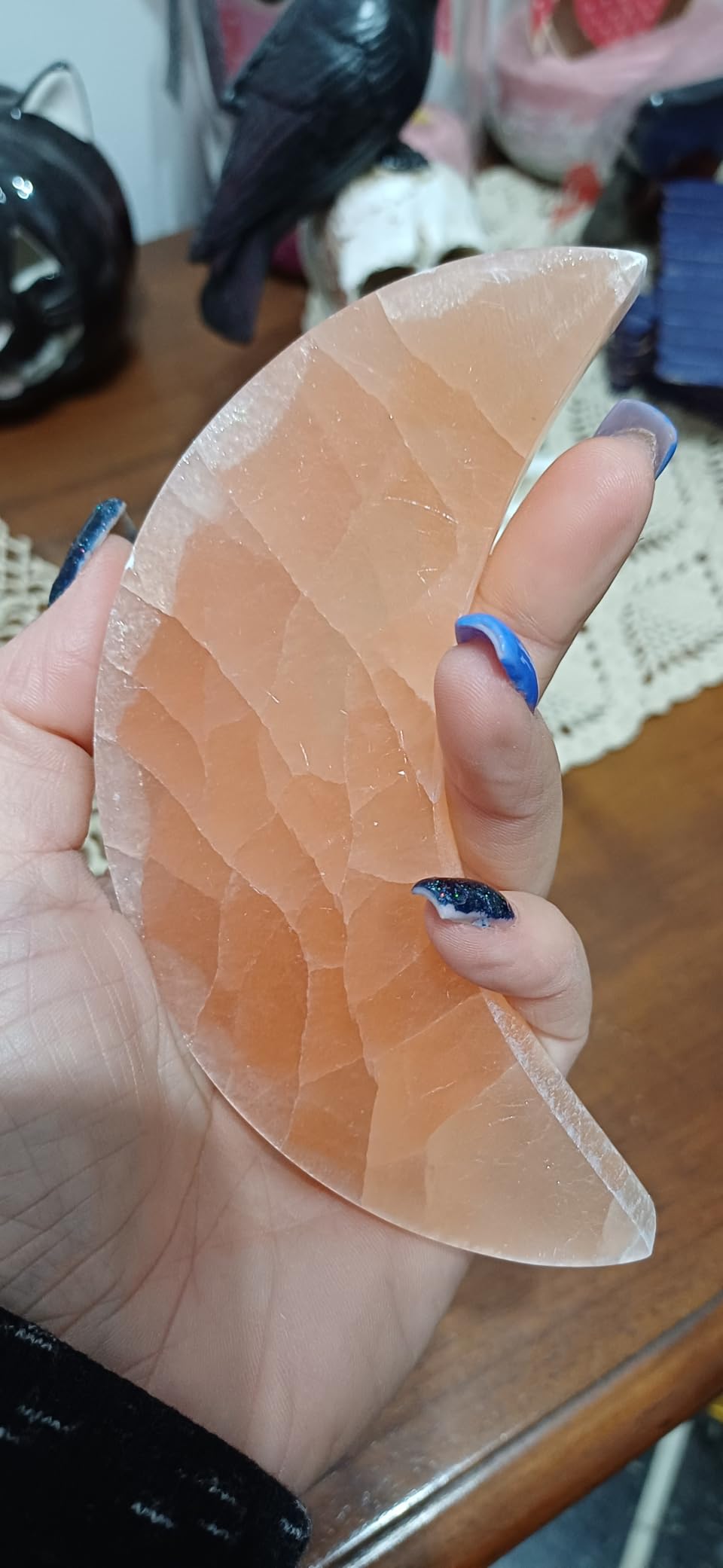 NKlaus Healing Crystals Oranger Selenit Halbmond 10x6 cm Platte