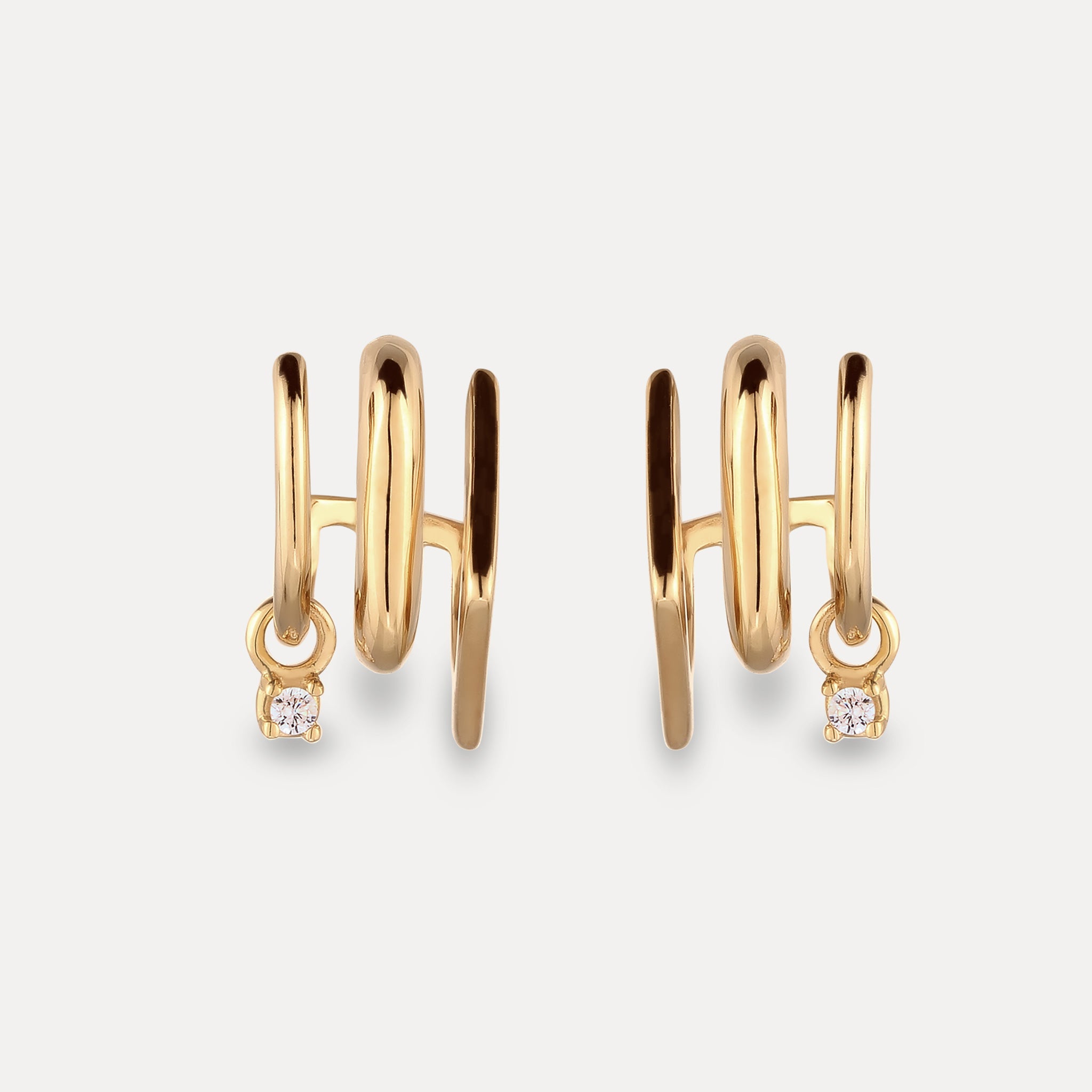 Stilnest Saphir Triple Shape Huggie Ohrringe Gold Vermeil