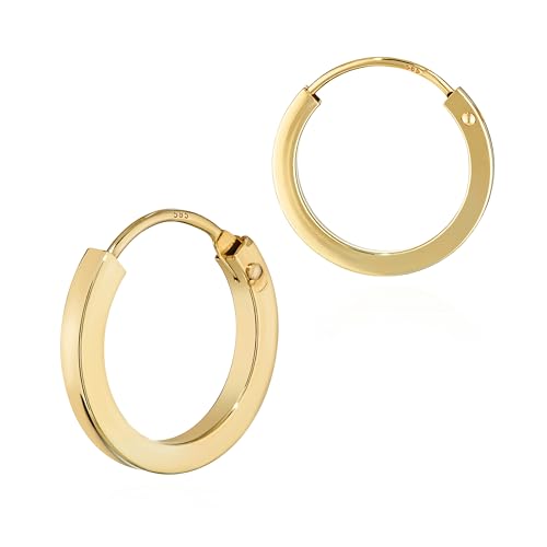 NKlaus JEWELLERY Paar Creolen 585 Gelbgold flach 14mm