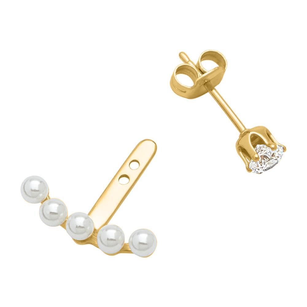 JEWLIX Ohrstecker Ear Jacket Silber Perle Zirkonia Gold