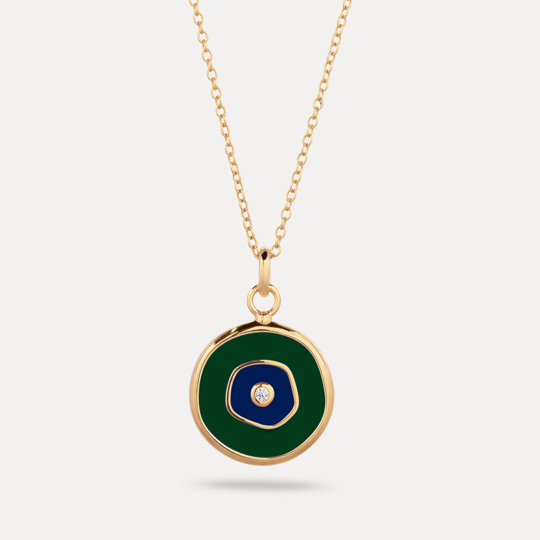Stilnest Pendants Evil Eye Anhänger Weißer Saphir Dunkelgrün