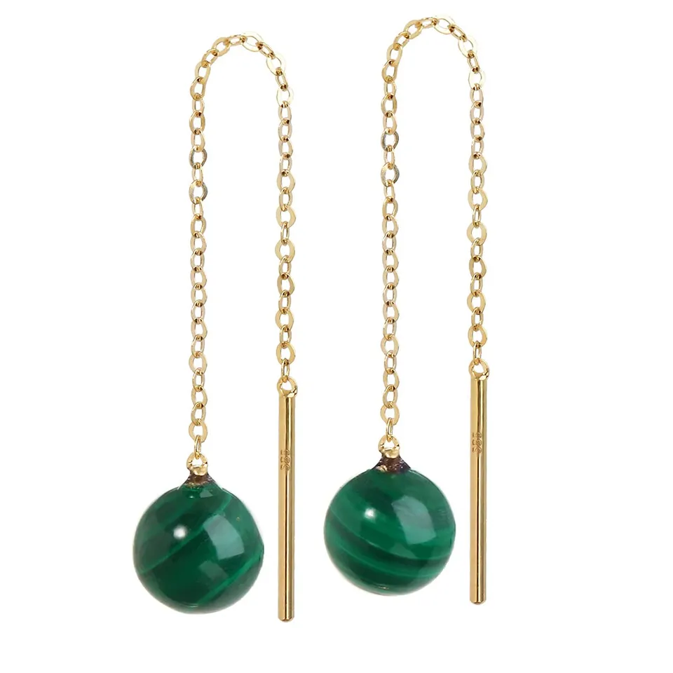 NKlaus Jewellery Durchzieher-Ohrringe 585 Gelbgold 6mm Grün