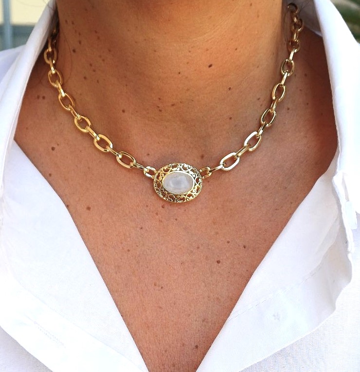 Alevá Bijoux Collane Agnese Halskette Gold Quarz 42 cm