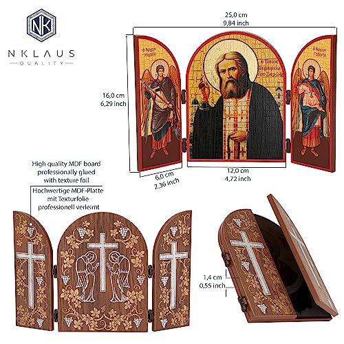 NKlaus Religious Icons Seraphim von Sarow Triptychon Ikone 25x16cm Holz