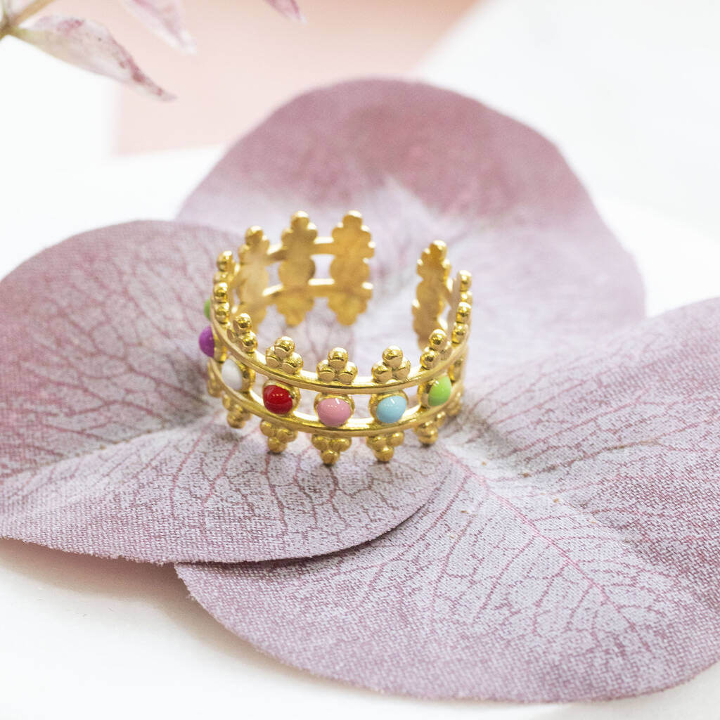 Joy by Corrine Smith Krone Ring Gold Emaille Verstellbar