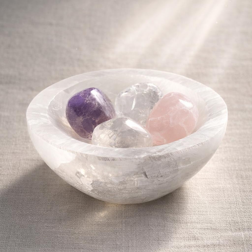 NKlaus Healing Crystals Selenit-Schale 7,5 cm Kristallschale satiniert
