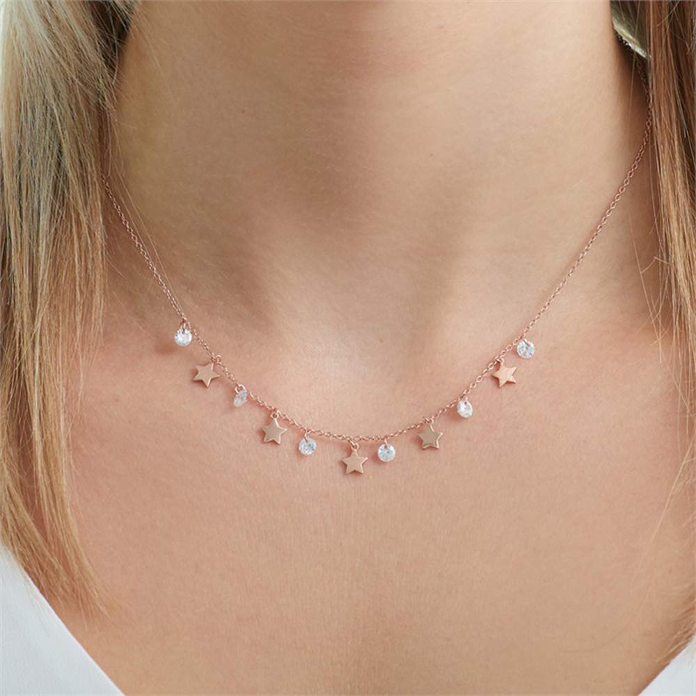 JEWLIX Sterne Kette 925 Silber Zirkonia Rosé Halskette