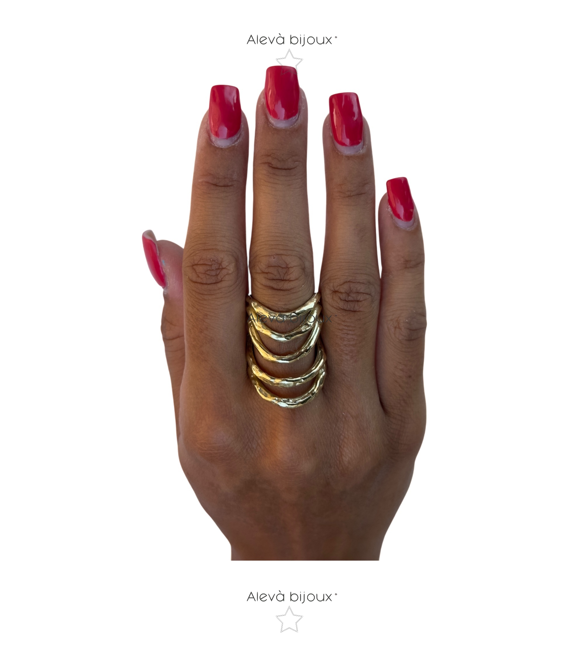 Alevá Bijoux Wave 5 Onde Ring Gold breiter Wellenring