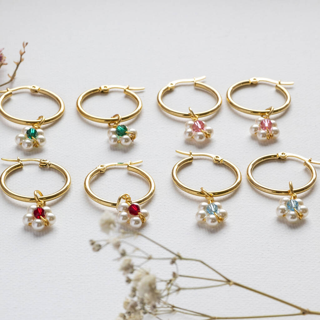 Joy by Corrine Smith Beaded Daisy Birthstone Creolen Gold