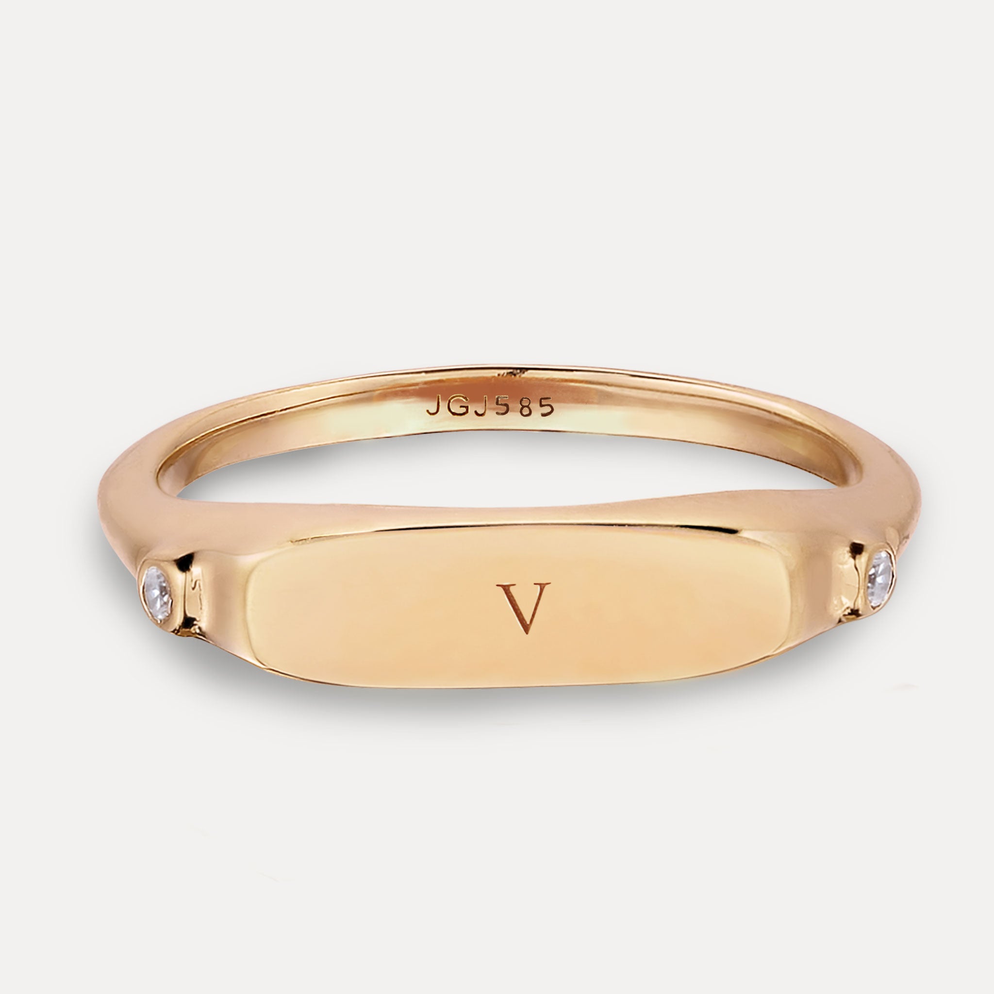 Stilnest Siegelring Weißer Saphir 585 Gold gravierbar 52