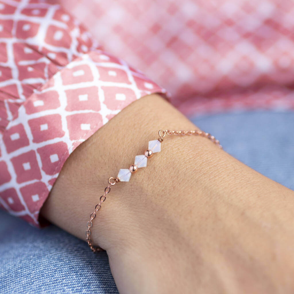 Joy White Opal Bar Armband Gold Swarovski Kristall